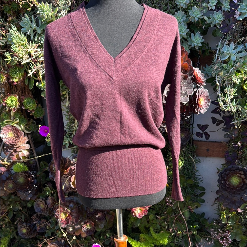 White House Black Market Burgandy V-Neck Sweater